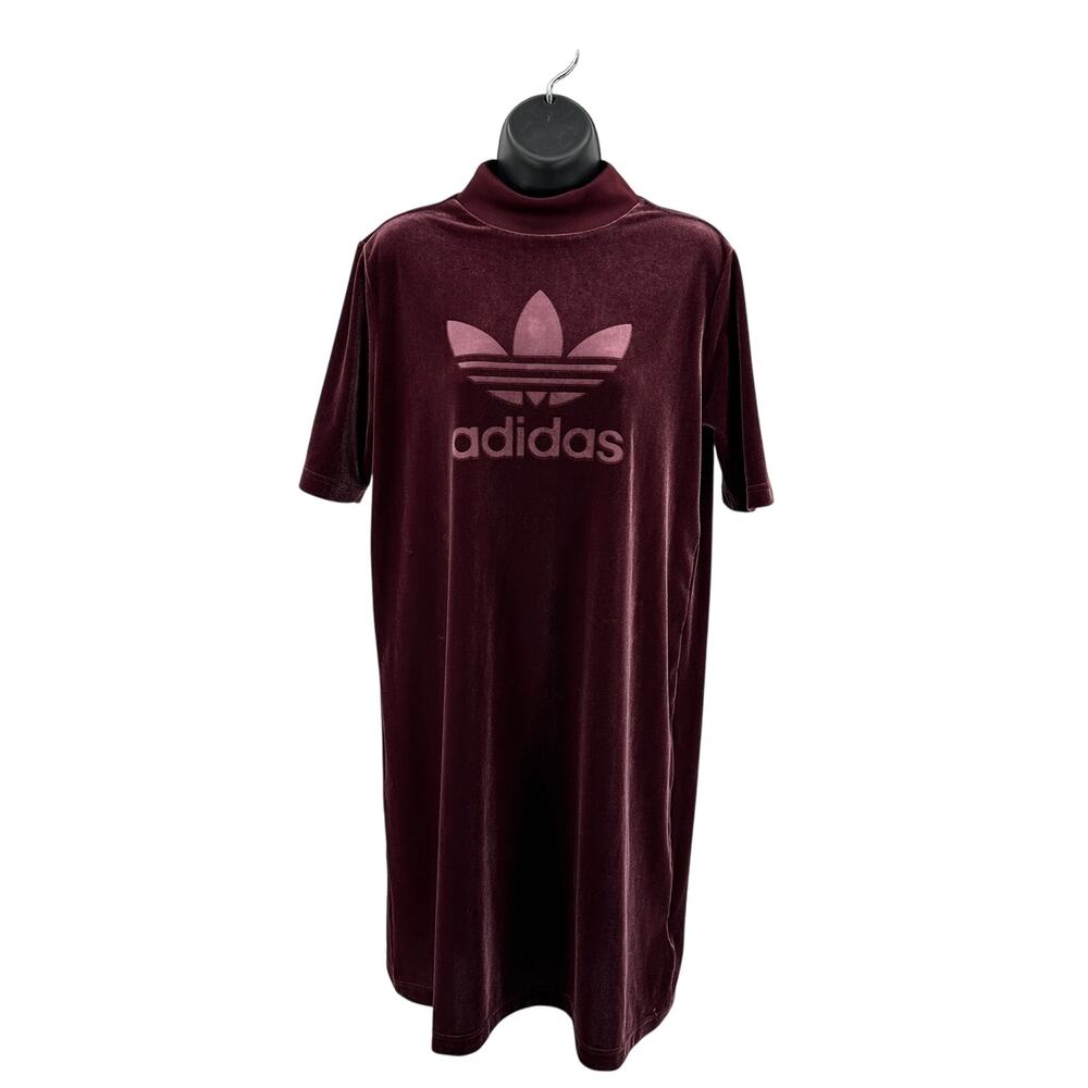 Adidas Velvet Mini T-shirt Dress Women S Purple Short Short Sleeve Big SpellOut - Picture 2 of 9
